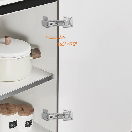 Spring-loaded hinge, 170 degrees, for kitchen cabinets, door hinges, large angle door hinges, angle stop, self-closing hinge, 4 pieces, improved version with buffer damping