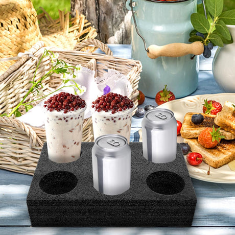 Petluno 6 Holes Takeout Beverage Cup Trays, Hot Cold Drinks Fixing Holders, Foam Coffee Carrier, Packing Tool for Restaurant Black