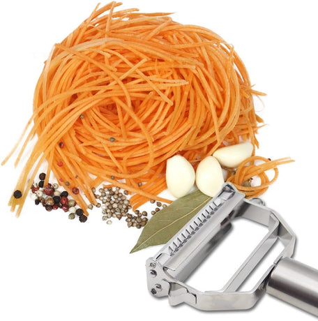 DenSan KG1009 Stainless Steel Julienne Peeler & Vegetable Peeler Multifunction Double-sided Blade Vegetable Cutter and Fruit Slicer Dual Blade(Silver)