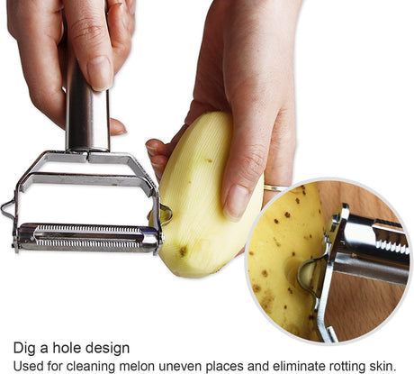 DenSan KG1009 Stainless Steel Julienne Peeler & Vegetable Peeler Multifunction Double-sided Blade Vegetable Cutter and Fruit Slicer Dual Blade(Silver)