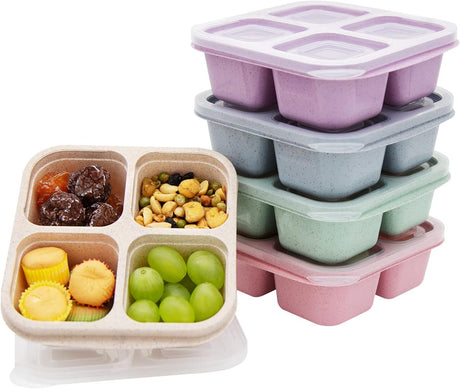 5 Pack Bento Lunch Box，4 Compartment Snack Containers，Divided Bento Snack Box，Meal Prep Lunch Containers, Lunch Box Kids/Toddle/Adults,Food Storage Containers for School, Work and Travel (5 pack)