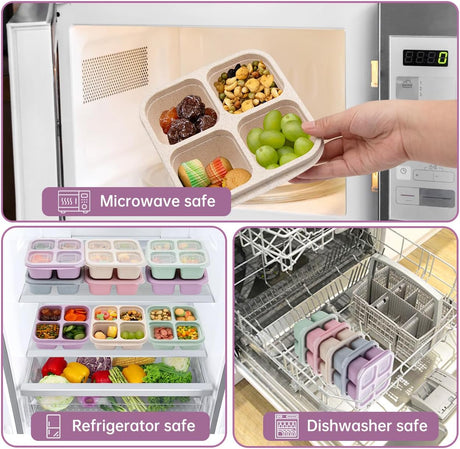 5 Pack Bento Lunch Box，4 Compartment Snack Containers，Divided Bento Snack Box，Meal Prep Lunch Containers, Lunch Box Kids/Toddle/Adults,Food Storage Containers for School, Work and Travel (5 pack)