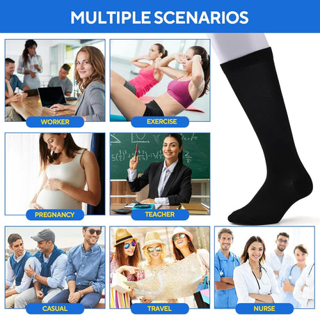 3 Pairs Compression Socks for Women & Men, Circulation 15-25mmHg Support Socks for Athletic, Running, Cycling, Nurse