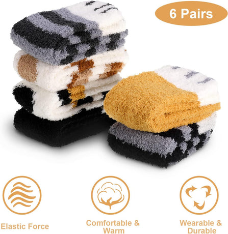 6 Pairs Fuzzy Socks for Women, Cat Claw Socks, Slipper Socks, Fuzzy Cosy Warm Cat Socks Fluffy Socks Cat Paw Socks Winter Novelty Animal Christmas Socks Gifts