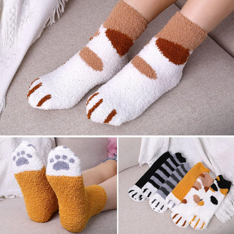 6 Pairs Fuzzy Socks for Women, Cat Claw Socks, Slipper Socks, Fuzzy Cosy Warm Cat Socks Fluffy Socks Cat Paw Socks Winter Novelty Animal Christmas Socks Gifts