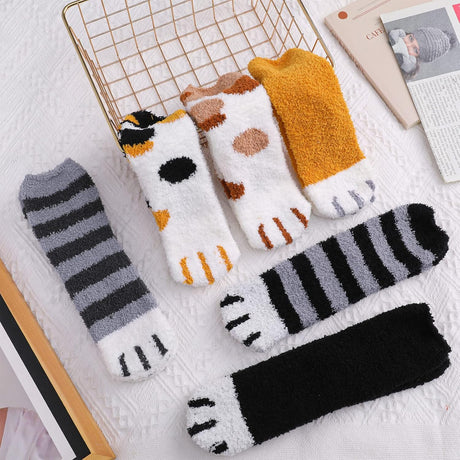 6 Pairs Fuzzy Socks for Women, Cat Claw Socks, Slipper Socks, Fuzzy Cosy Warm Cat Socks Fluffy Socks Cat Paw Socks Winter Novelty Animal Christmas Socks Gifts