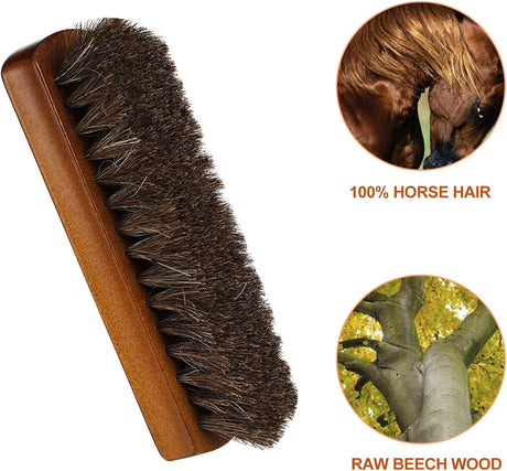 2 Pieces Shoes Brush kit Natural Wooden Handle Welt Brush Soft Horsehair Shoe Shine Brush Bristles Anti Slip Shoe Buff Brush for Leather, Boot, Bag