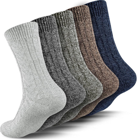 5 Pairs Men's Wool Socks, Wool Hiking Socks, Winter Thick Thermal Soft Warm Sock Cozy Boot Sock Gifts for Men
