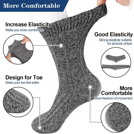 5 Pairs Men's Wool Socks, Wool Hiking Socks, Winter Thick Thermal Soft Warm Sock Cozy Boot Sock Gifts for Men