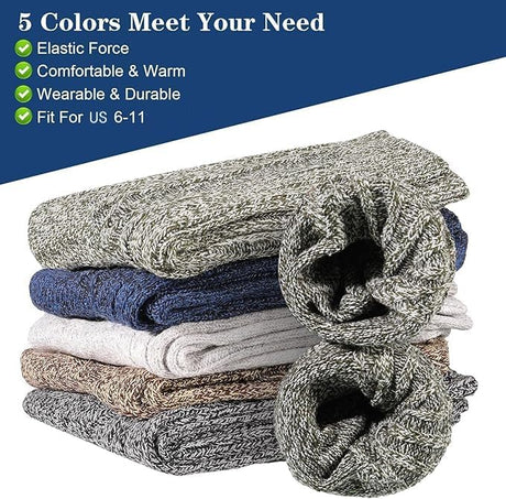 5 Pairs Men's Wool Socks, Wool Hiking Socks, Winter Thick Thermal Soft Warm Sock Cozy Boot Sock Gifts for Men