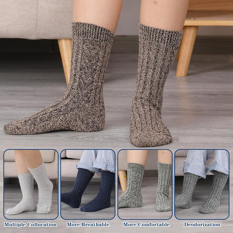5 Pairs Men's Wool Socks, Wool Hiking Socks, Winter Thick Thermal Soft Warm Sock Cozy Boot Sock Gifts for Men