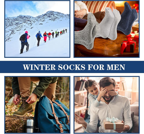5 Pairs Men's Wool Socks, Wool Hiking Socks, Winter Thick Thermal Soft Warm Sock Cozy Boot Sock Gifts for Men