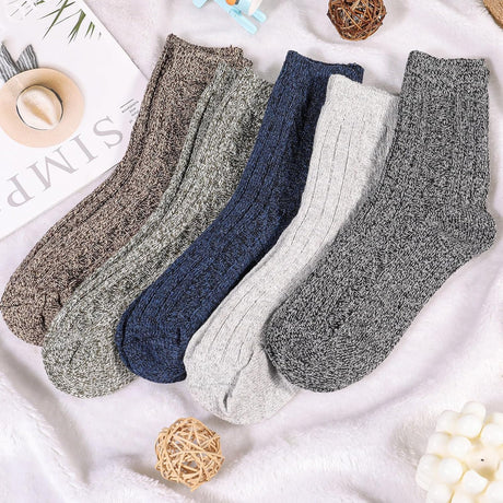 5 Pairs Men's Wool Socks, Wool Hiking Socks, Winter Thick Thermal Soft Warm Sock Cozy Boot Sock Gifts for Men