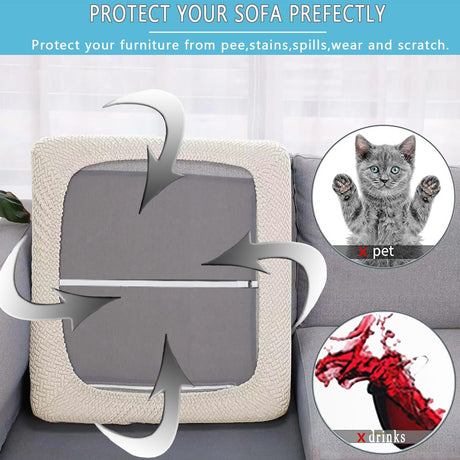 Outdoor Waterproof Couch Cushion Covers, Stretch Individual Patio Chair Cushion Outdoor Seat Cushion Pad Replacement Sofa Cushion Protector Sofa Slipcover (Cream, 2Pcs)
