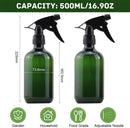 Plastic Spray Bottles 17OZ Empty Spray Bottle 2PCS Refillable Water Squirt Bottles Leakproof Water Spray Bottles for Cleaning Solution Alcohol Gardening Plants and Hairdressing, green