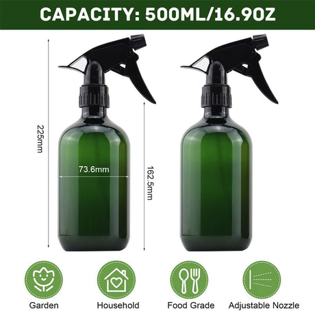 Plastic Spray Bottles 17OZ Empty Spray Bottle 2PCS Refillable Water Squirt Bottles Leakproof Water Spray Bottles for Cleaning Solution Alcohol Gardening Plants and Hairdressing, green