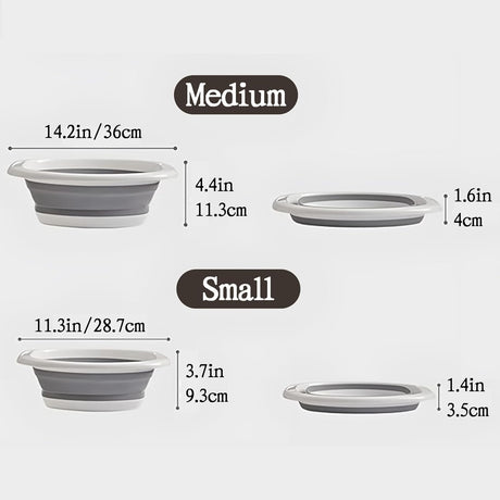 2 Pack Collapsible Wash Basin, Portable Wash Basin with Handles for Kitchen Sink Fruits Vegetables Home Camping Easy Storage (Grey)