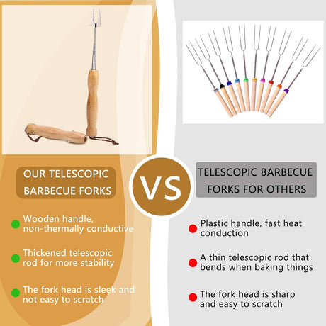 Marshmallow Roasting Sticks, 32 Inch Long Stainless Steel SmoresSticks Extendable Marshmallow Sticks Barbecue Forks for Fire Pit Campfire BBQ