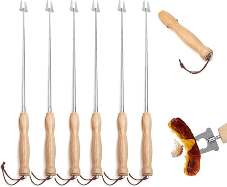 6 Pcs Marshmallow Roasting Sticks, 32 Inch Long Stainless Steel SmoresSticks Extendable Marshmallow Sticks Barbecue Forks for Fire Pit Campfire BBQ
