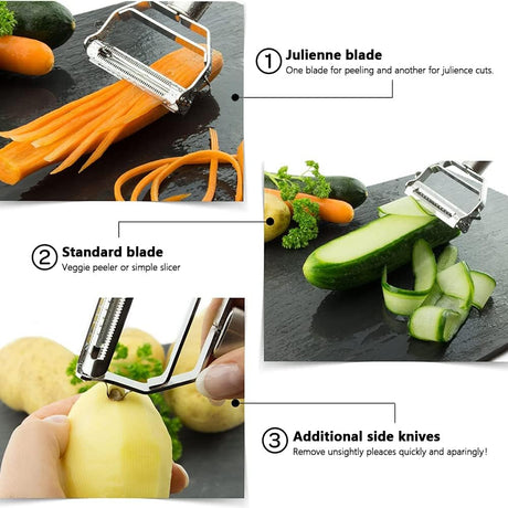 Vegetable Peeler & Potato Peelers for Kitchen, Fruit, Carrot, Veggie Julienne Peeler, Shredded Carrots, Cucumber Julienne Slicer Vegetable Cutter, Dual Blade Stainless Steel Peeler
