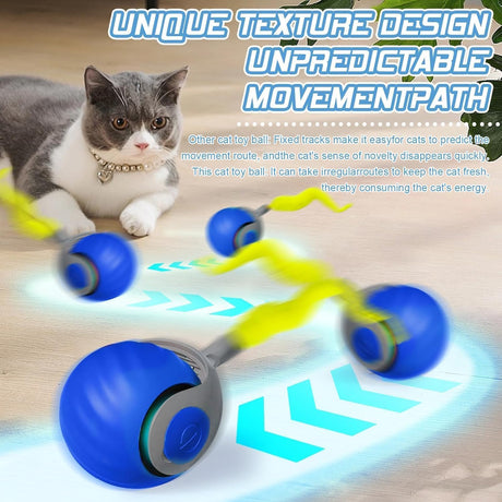 Speedy Ball with Tail Cat Toy, Smart Interactive Toy for Bored Indoor Cats 2 Speeds, Automatic Cat Rolling Ball 2.0 Enrichment Toys, USB Rechargeable Cat Ball，Motion Activated (Blue)