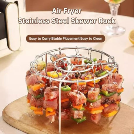 Air Fryer Barbecue Grill Vertical Barbecue Kebab, 24 Skewer Air Fryer Rack Round, 6 Inch Air Fryers Skewer Stand, With 24 Skewers, Multifunctional Grill for Cooking Kebabs (12 skewer)