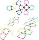 Hopscotch Rings Game, 10Pcs Square Hopscotch Rings 15 Inch Multi-Colored Obstacle Course Fun Play Kids Outdoor Play Equipment Squares, Rug