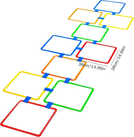 Hopscotch Rings Game, 10Pcs Square Hopscotch Rings 15 Inch Multi-Colored Obstacle Course Fun Play Kids Outdoor Play Equipment Squares, Rug