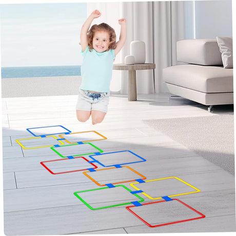 Hopscotch Rings Game, 10Pcs Square Hopscotch Rings 15 Inch Multi-Colored Obstacle Course Fun Play Kids Outdoor Play Equipment Squares, Rug
