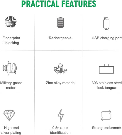 Compact Smart Fingerprint Lock T22 with Rechargeable Battery for Cabinets, Suitcases, Bikes, and More