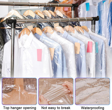30 Pack Clear Garment Bags, 47.2 Inch Plastic Garment Bags Dustproof, Long Clothes Covers, Waterproof Suit Cover Bag, Moth Proof Coat Bag for Shirts Gowns Dresses