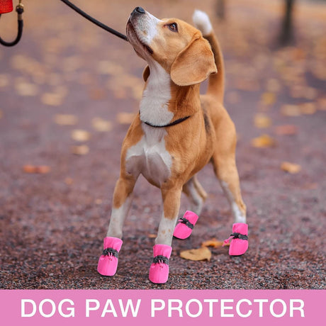 Anti-Slip Sole Dog Boots Paw Protector Dog Booties with Reflective Straps,4Pcs Dog Boots Anti-Slip Paw Protectors,Non-Slip Small Dog Boots,Anti Slip Paw Protectors Dog Socks for Hot Pavement,Pink,S