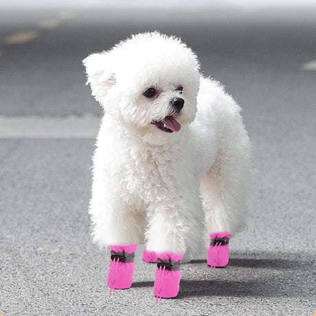 Anti-Slip Sole Dog Boots Paw Protector Dog Booties with Reflective Straps,4Pcs Dog Boots Anti-Slip Paw Protectors,Non-Slip Small Dog Boots,Anti Slip Paw Protectors Dog Socks for Hot Pavement,Pink,S