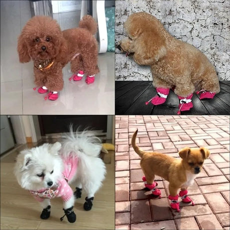 Anti-Slip Sole Dog Boots Paw Protector Dog Booties with Reflective Straps,4Pcs Dog Boots Anti-Slip Paw Protectors,Non-Slip Small Dog Boots,Anti Slip Paw Protectors Dog Socks for Hot Pavement,Pink,S