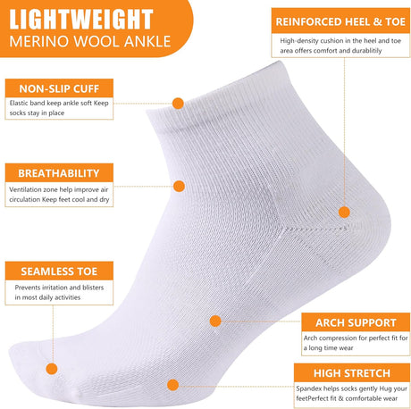 90% Merino Wool Socks for Men Women, Soft Thin Ankle Socks for Athletic Running Hiking Cycling 3 Pairs