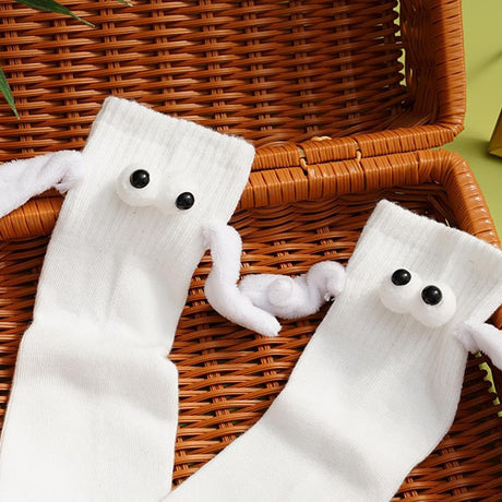 4 Pair Couple Holding Hands Socks,Funny Magnetic Suction 3D Doll Socks,Unisex Mid-Tube Socks,Novelty Socks for Women Men