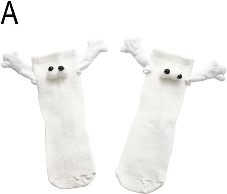 4 Pair Couple Holding Hands Socks,Funny Magnetic Suction 3D Doll Socks,Unisex Mid-Tube Socks,Novelty Socks for Women Men