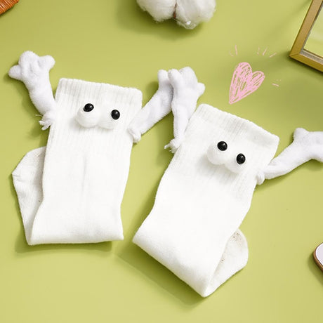 4 Pair Couple Holding Hands Socks,Funny Magnetic Suction 3D Doll Socks,Unisex Mid-Tube Socks,Novelty Socks for Women Men