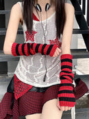Y2k Striped Arm Warmers Long Fingerless Knitted Gloves Punk Gothic Alt Emo Scene Cool Winter Arm Sleeves Grunge Accessories