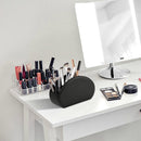 Tv Remote Holder Tray with 5 Compartments,PU Leather Remote Control Holder/Caddy Nightstand Decoration,Placed Media Remote Storage Box/Glasses/Makeup Brush/Office Products/Desktop Organizer (Black)