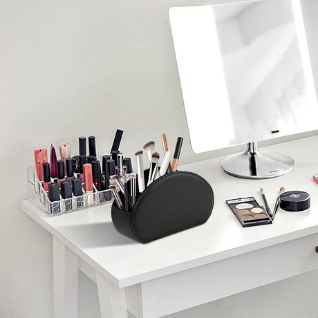 Tv Remote Holder Tray with 5 Compartments,PU Leather Remote Control Holder/Caddy Nightstand Decoration,Placed Media Remote Storage Box/Glasses/Makeup Brush/Office Products/Desktop Organizer (Black)