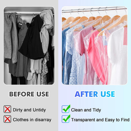 30 Pack Clear Garment Bags, 23.6 x 59.1 Inch Plastic Garment Bags Dustproof, Long Clothes Covers, Waterproof Suit Cover Bag, Moth Proof Coat Bag for Shirts Gowns Dresses