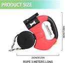 Double Head 10 ft Retractable Dog Leash with Integrated Waste Bag Dispenser Flashlight 360°Tangle Free Anti-Slip Handle Reflective Nylon Tape One Button Brake(Small Medium Dog Up to 15 kg,Red)