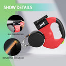 Double Head 10 ft Retractable Dog Leash with Integrated Waste Bag Dispenser Flashlight 360°Tangle Free Anti-Slip Handle Reflective Nylon Tape One Button Brake(Small Medium Dog Up to 15 kg,Red)