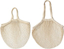 100% Cotton Reusable Mesh Shopping Bags (Long + Short) for Groceries, Vegetables, Fruits, and Beach Essentials in Natural Beige