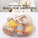 100% Cotton Reusable Mesh Shopping Bags (Long + Short) for Groceries, Vegetables, Fruits, and Beach Essentials in Natural Beige