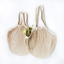 100% Cotton Reusable Mesh Shopping Bags (Long + Short) for Groceries, Vegetables, Fruits, and Beach Essentials in Natural Beige