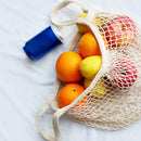 100% Cotton Reusable Mesh Shopping Bags (Long + Short) for Groceries, Vegetables, Fruits, and Beach Essentials in Natural Beige