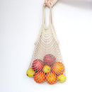 100% Cotton Reusable Mesh Shopping Bags (Long + Short) for Groceries, Vegetables, Fruits, and Beach Essentials in Natural Beige