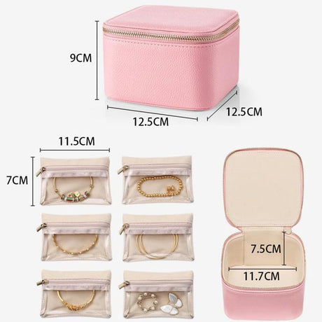 Trendy Jewelry Box with Portable Travel Pouches for Earrings Rings Necklaces - Airtight Seal Smart Compartment System Travel-Safe Lock Compact Lightweight 360° Shockproof Design